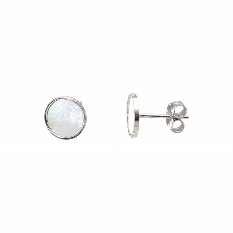 Boucles d'oreilles clou argent rhodié rond de nacre