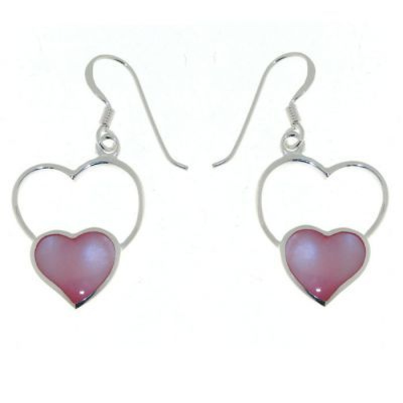 Boucles d'oreilles Coeur Argent  Nacre Rose