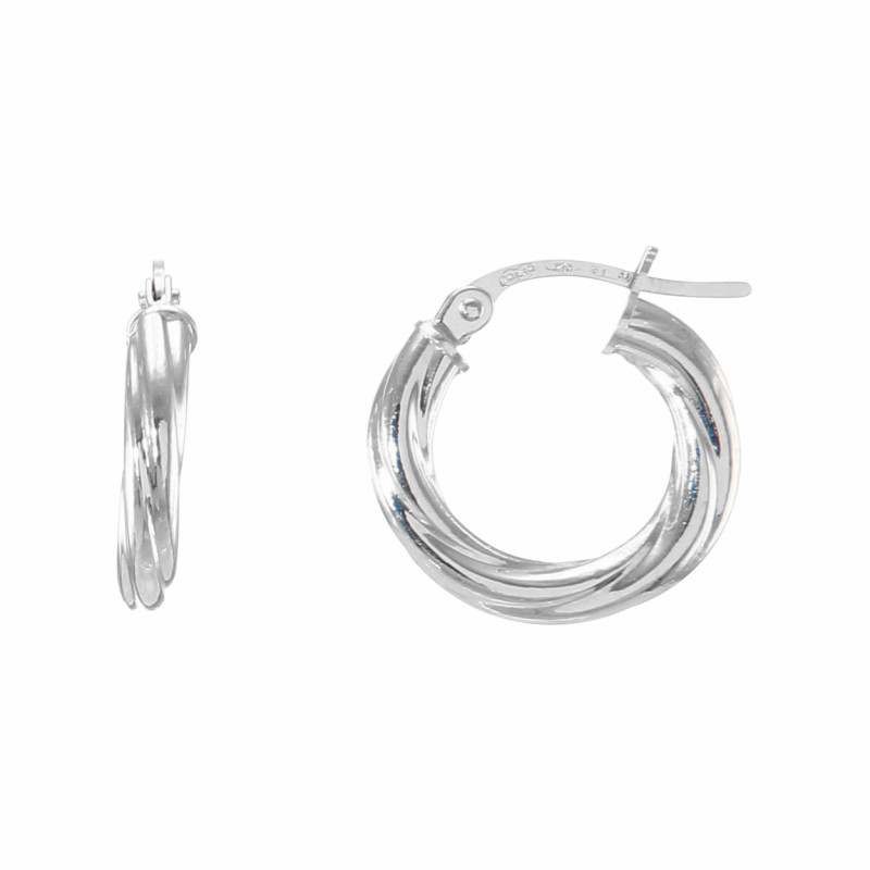 Boucles d'oreilles Créoles Torsadées 3mm x 16mm Or Blanc 375