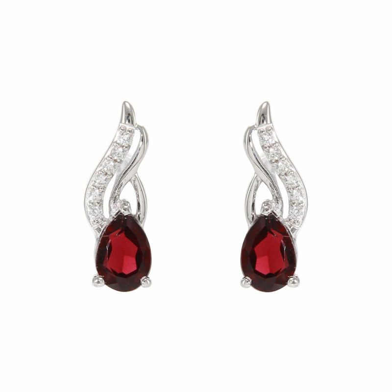 Boucles d'oreilles en Argent 925 Rhodié Grenat Poire 6x4mm et Oxydes