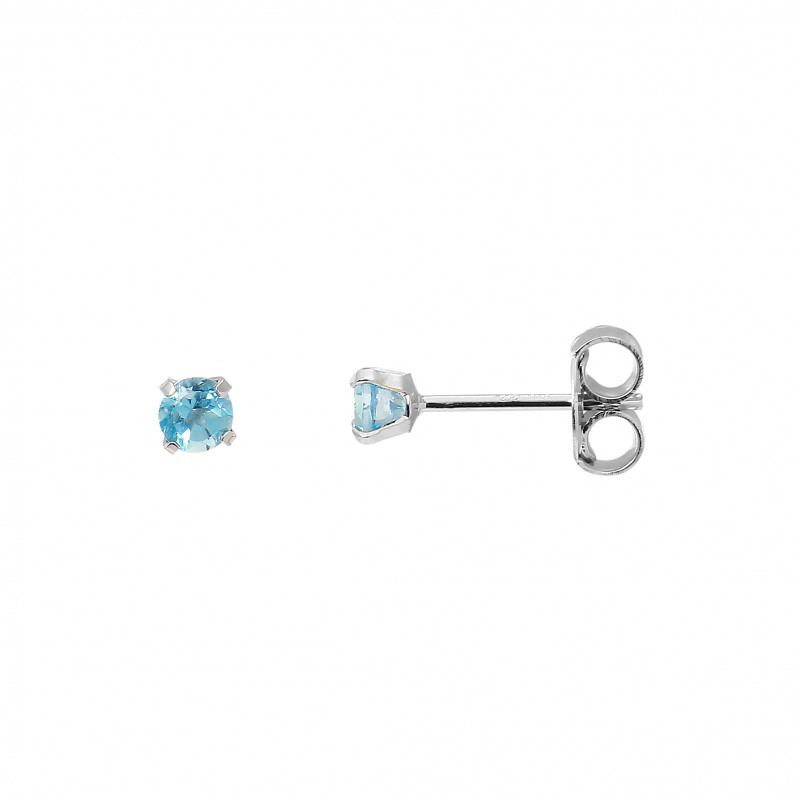 Boucles d'oreilles Or blanc 375 Topaze Bleue Ronde 3mm