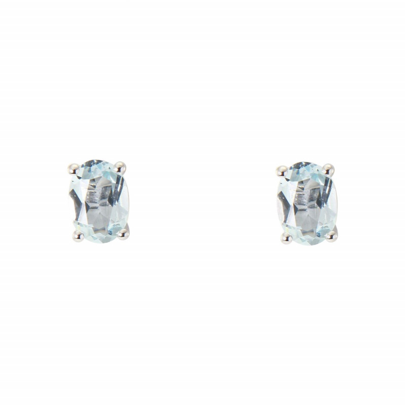 Boucles d'oreilles Or Blanc 750 Aigue Marine Ovale 7x5mm