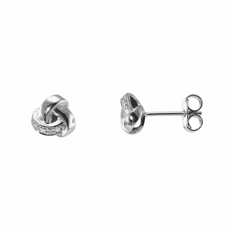 Boucles d'oreilles Or Blanc 750 motif entrelacé et diamants