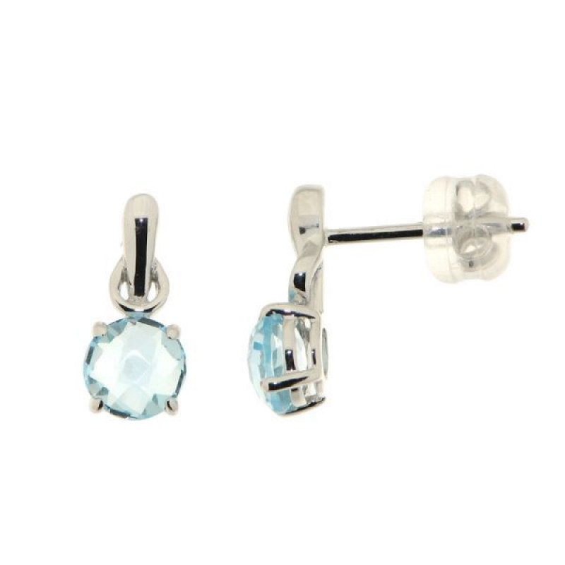 Boucles d'oreilles Or  Blanc 750 Topaze bleue traitée Taille Rose 5mm