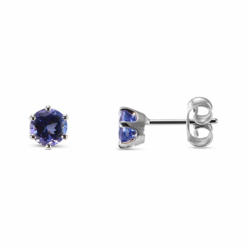 Boucles d'oreilles Or Blanc Tanzanites AAA Rondes 5mm