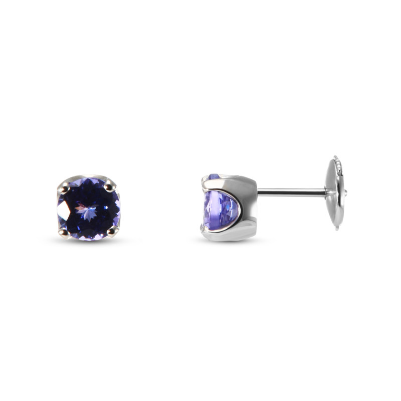 Boucles d'oreilles Or Blanc Tanzanites AAA Rondes 6mm