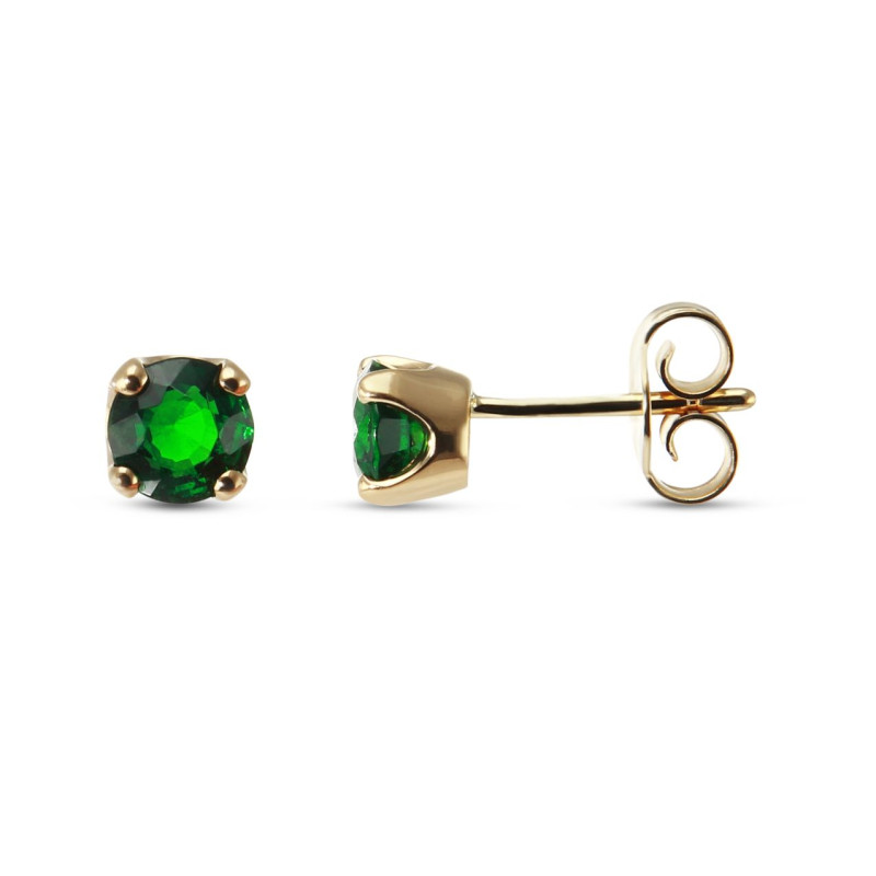 Boucles d'oreilles Or Jaune 750 Grenat Tsavorite 5mm