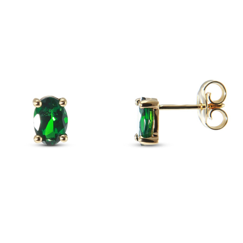 Boucles d'oreilles Or Jaune 750 Grenat Tsavorite Ovale 7x5mm