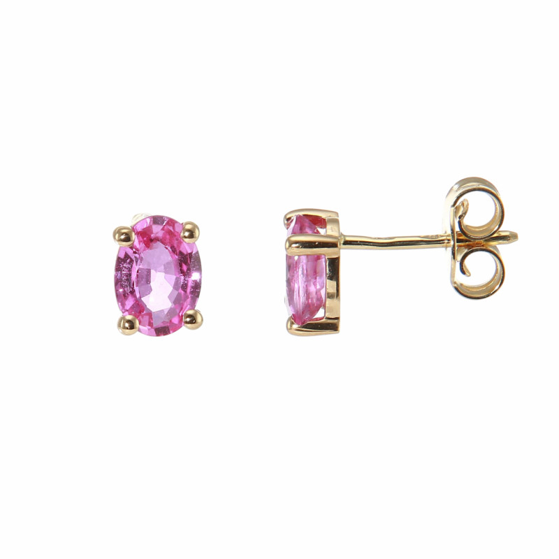 Boucles d'oreilles Or Jaune Saphir Rose Ovale 7x5mm AAA