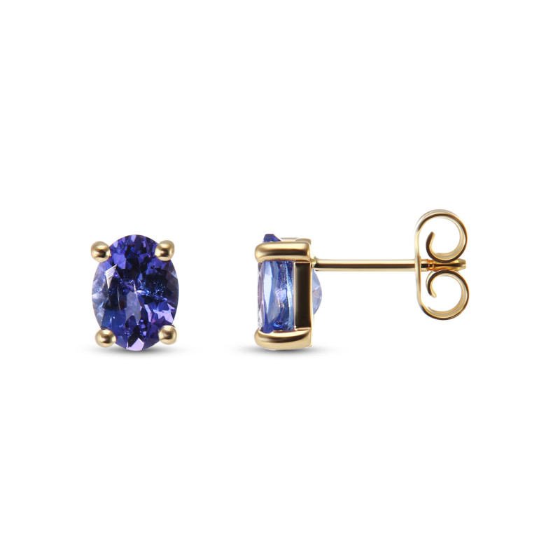 Boucles d'oreilles Or Jaune Tanzanites AAA Ovales 7.5x5.5mm