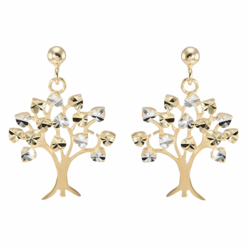 Boucles d'oreilles pendantes 2 ors 375 Arbre de vie