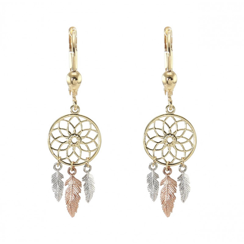 Boucles d'oreilles pendantes 3 ors 375 attrape rêve