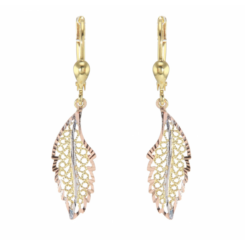 Boucles d'oreilles Pendantes 3 ors 375 en forme de feuille