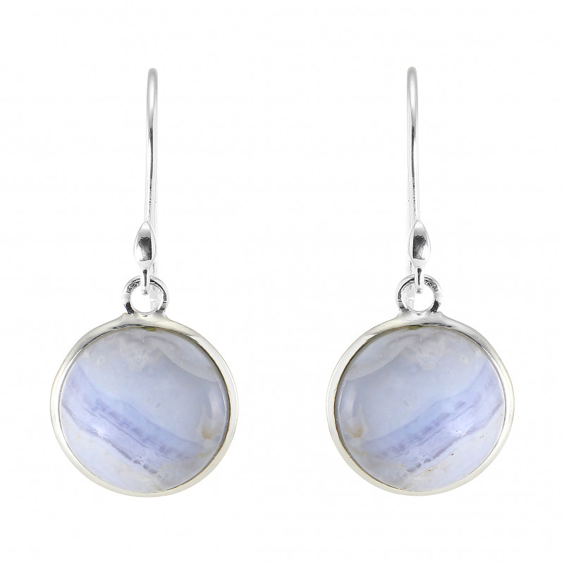 Boucles d'oreilles Pendantes Argent 925 Calcédoine Bleue Ronde 12mm