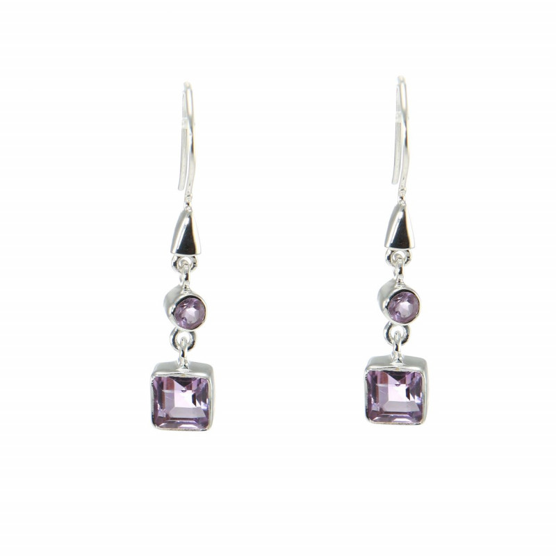 Boucles d'oreilles pendantes Argent 925 et Améthyste