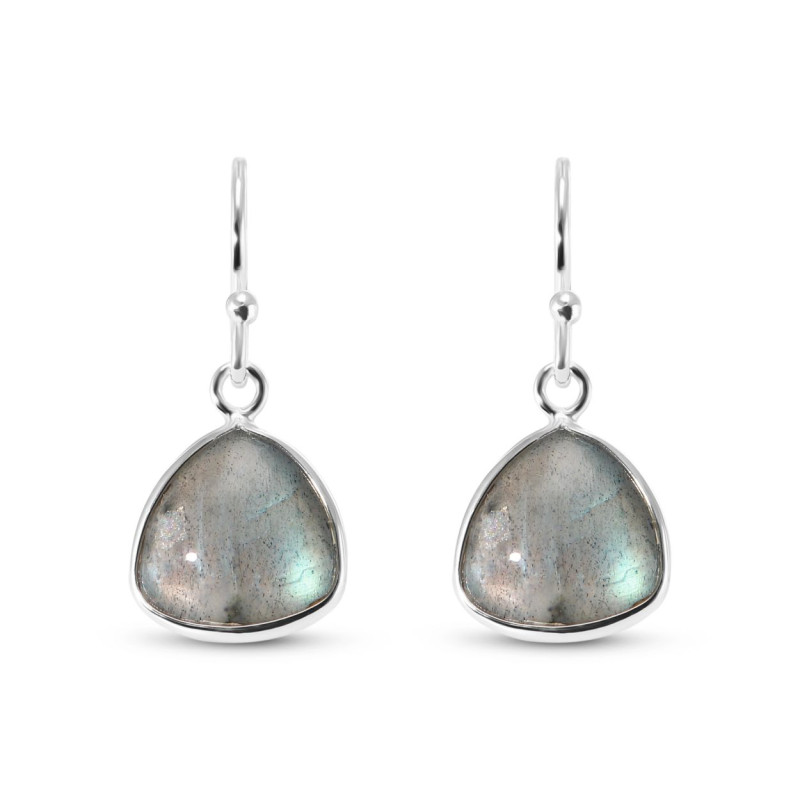 Boucles d'oreilles Pendantes Argent 925 et Labradorite Triangulaire 10mm