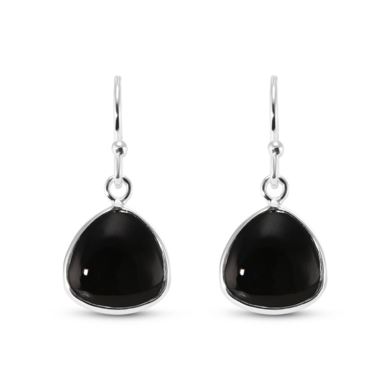 Boucles d'oreilles Pendantes Argent 925 et Onyx Triangulaire 10mm