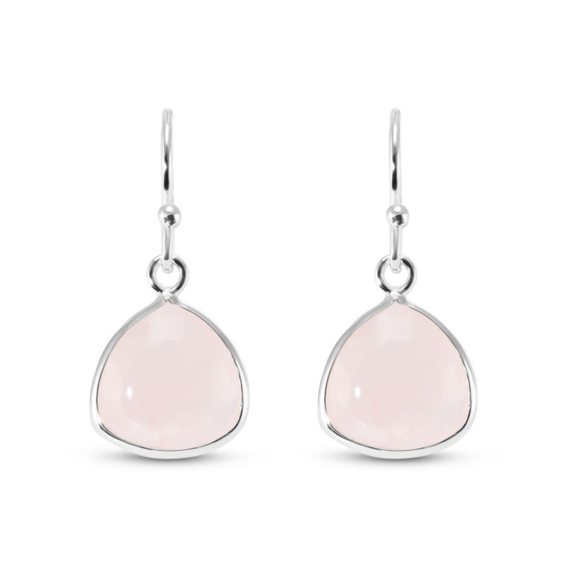 Boucles d'oreilles Pendantes Argent 925 et Quartz Rose Triangulaire 10mm