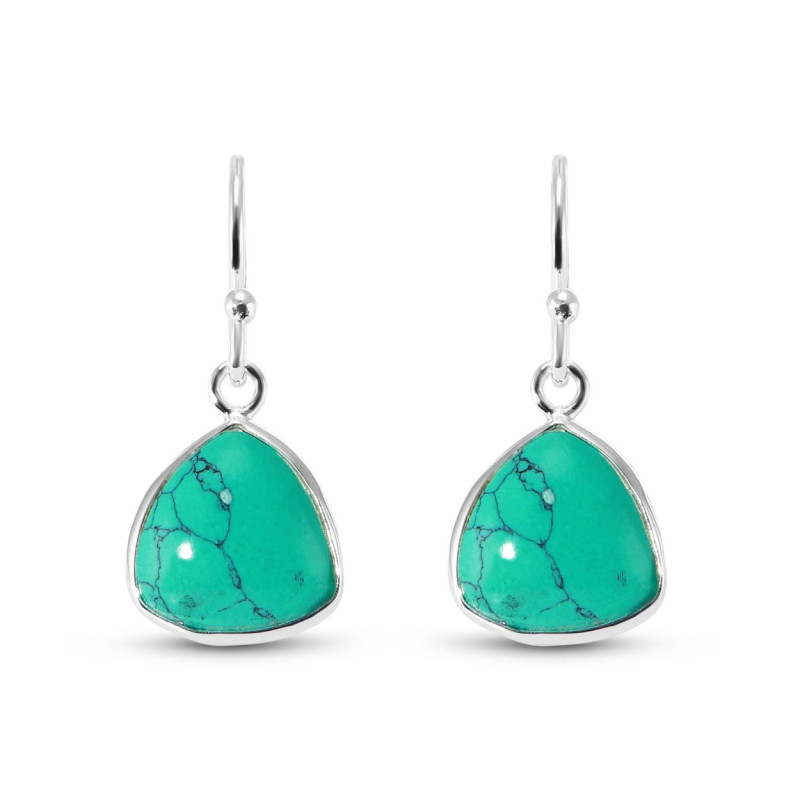 Boucles d'oreilles Pendantes Argent 925 et Turquoise Reconstituée Triangulaire 10mm