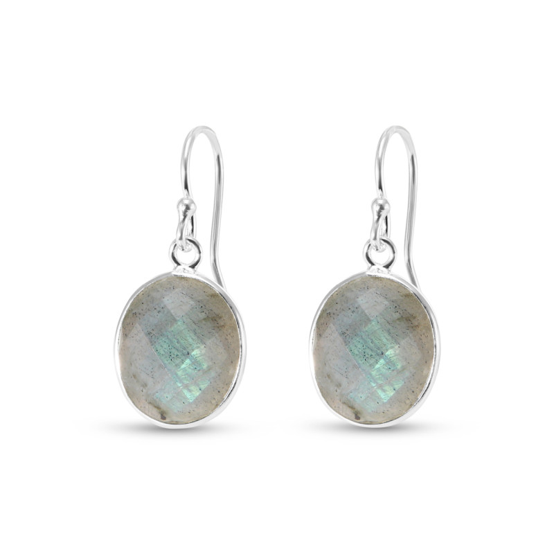 Boucles d'oreilles Pendantes Argent 925  Labradorite Facettée  Ovale 12x10mm