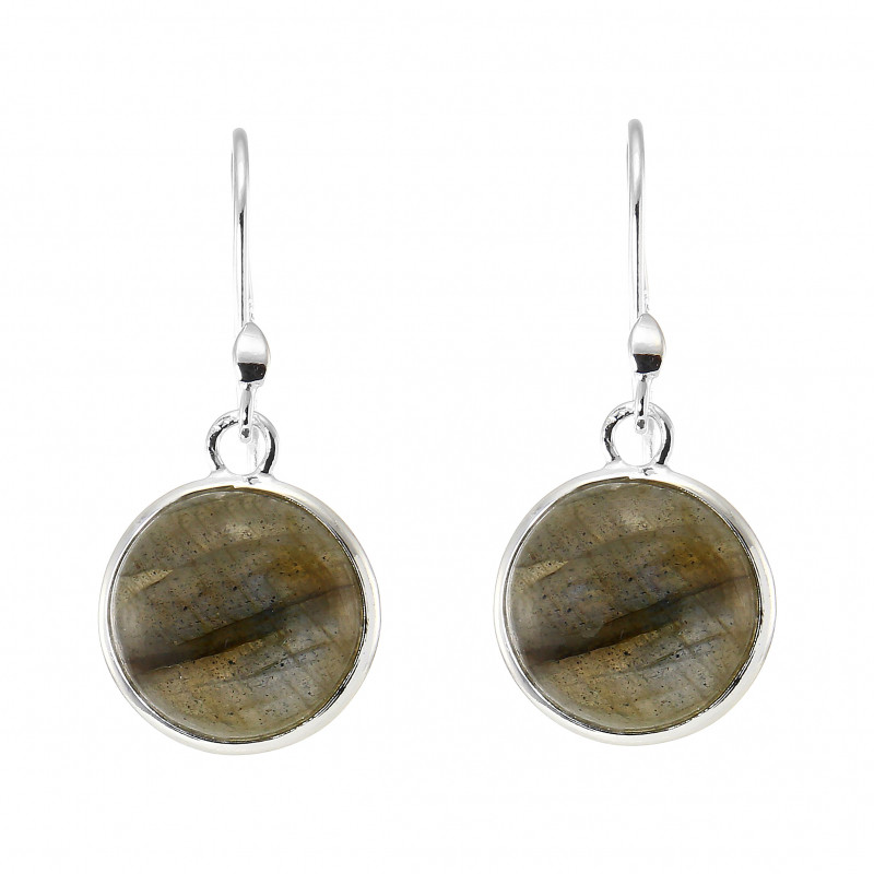 Boucles d'oreilles Pendantes Argent 925  Labradorite Ronde 12mm