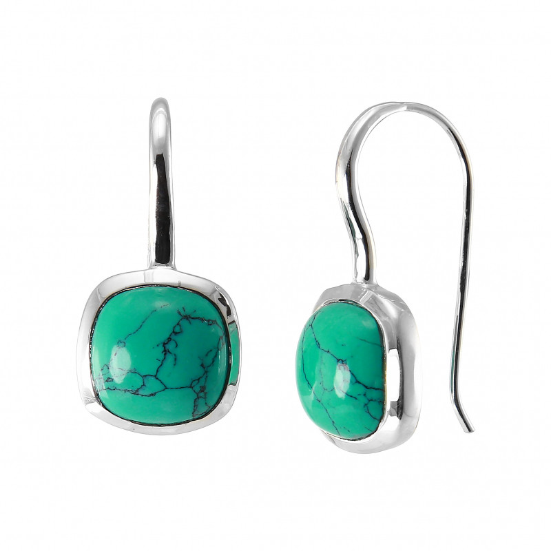 Boucles d'oreilles Pendantes Argent 925  Turquoise Reconstituée Coussin 10x10mm