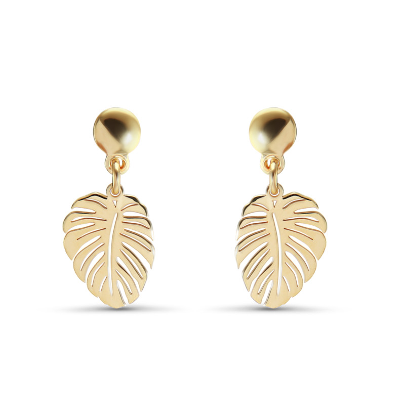 Boucles d'oreilles Pendantes Argent Doré Feuille de Monstera