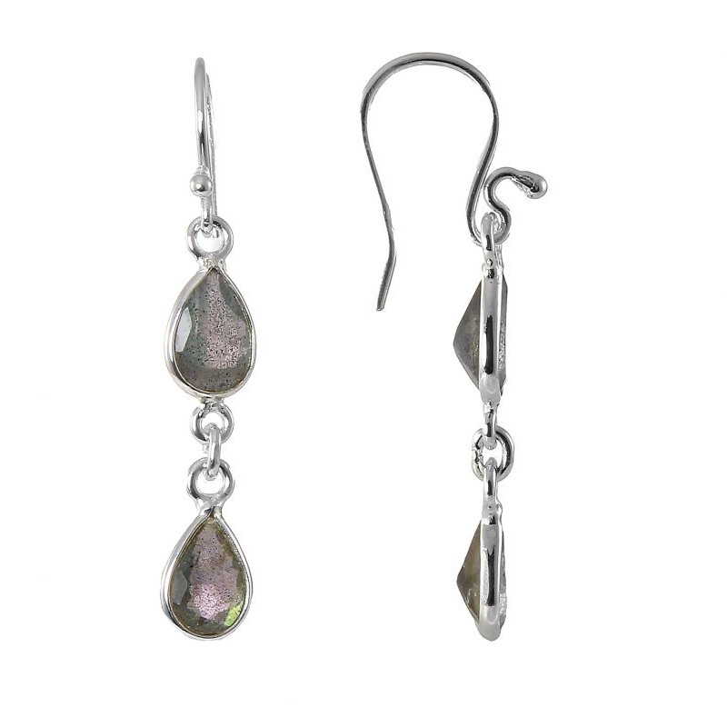 Boucles d'oreilles Pendantes Argent Labradorite Poire