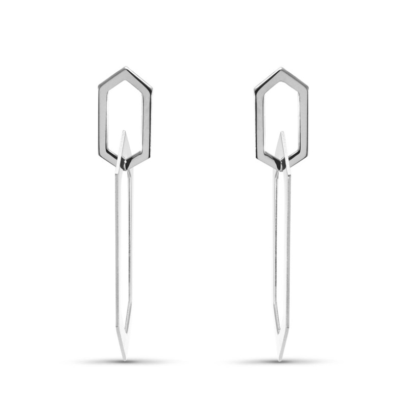 Boucles d'oreilles Pendantes Argent Rhodié Formes hexagonales 