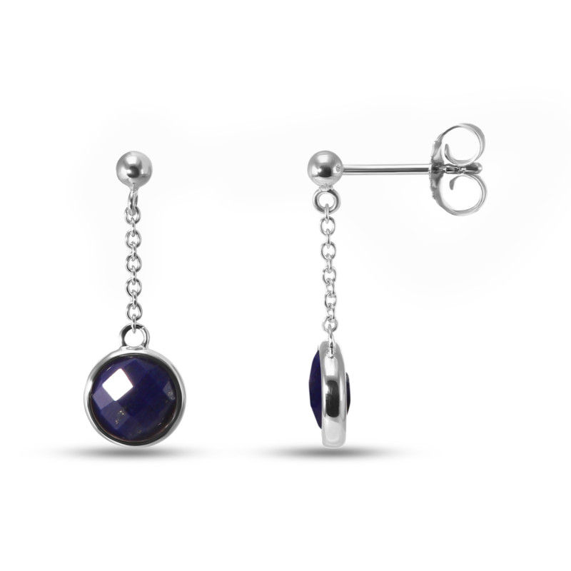 Boucles d'oreilles Pendantes Argent Rhodié  Lapis lazuli rond