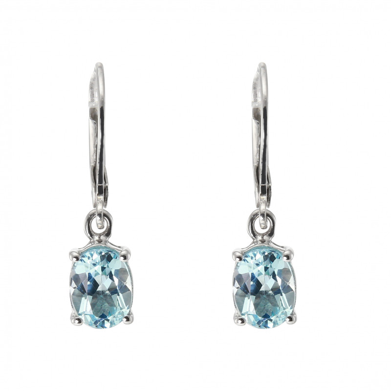 Boucles d'oreilles Pendantes Argent Rhodié Topaze Bleue Traitée ovale 8x6mm