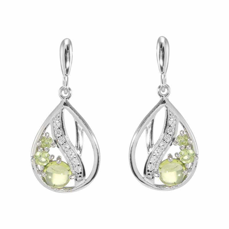 Boucles d'oreilles Pendantes en Argent 925 Rhodié Péridot Ronds et Oxydes