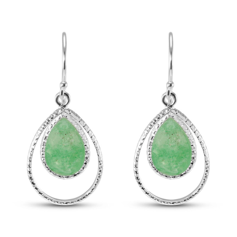 Boucles d'oreilles Pendantes en Argent et Aventurine Poire Cabochon