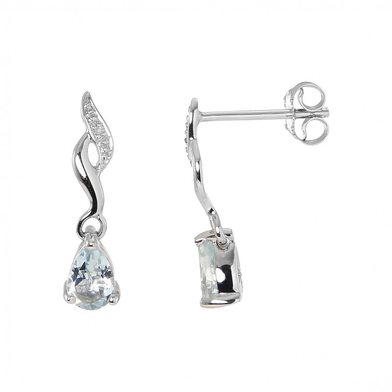 Boucles d'oreilles Pendantes Or blanc 375 Aigue Marine et Diamant