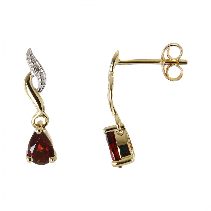 Boucles d'oreilles Pendantes Or jaune 375 Grenat et Diamant