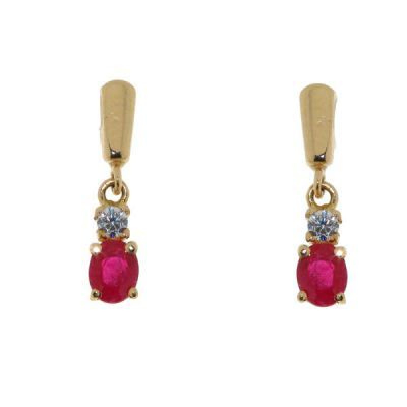 Boucles d'oreilles pendantes  Or Jaune 750  Rubis  et Oxyde