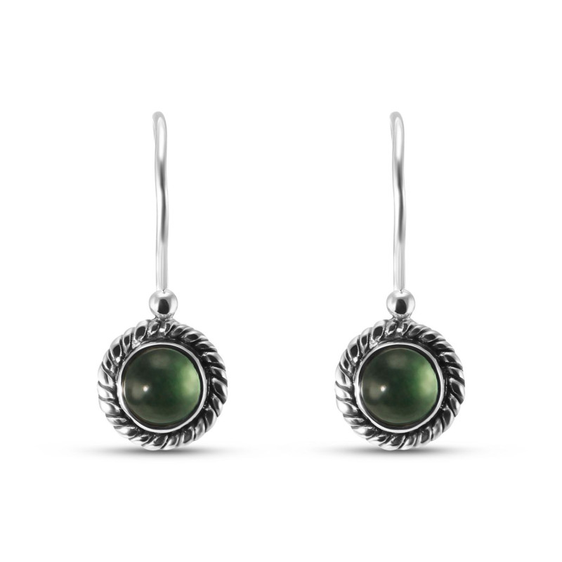 Boucles d'oreilles Vintage Pendantes Argent 925 et Aventurine Ronde 5mm 