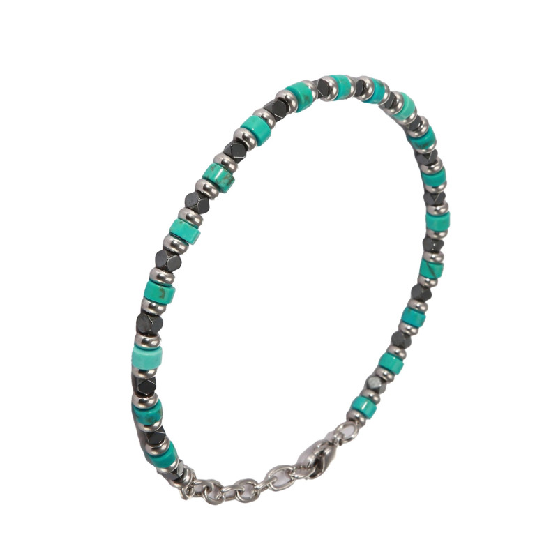 Bracelet Acier Homme avec pierres bleues turquoise