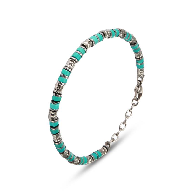 Bracelet Acier Homme Cylindre bleus turquoise