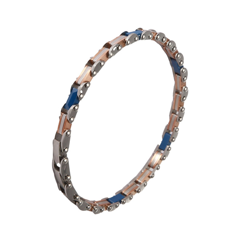 Bracelet Acier Homme gris, bleu et rosé