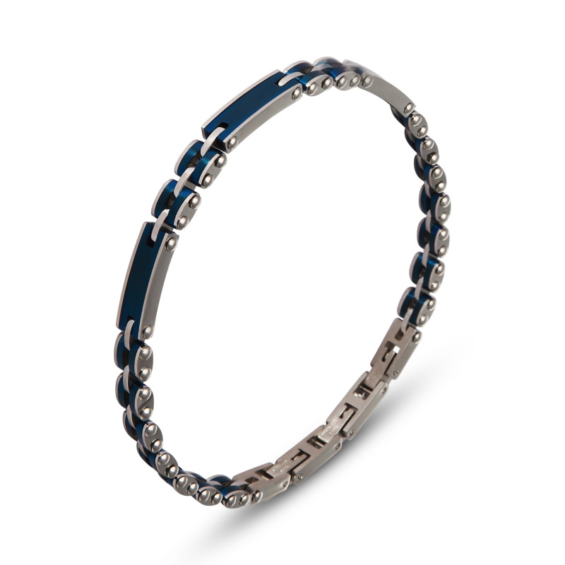 Bracelet Acier Homme gris et bleu