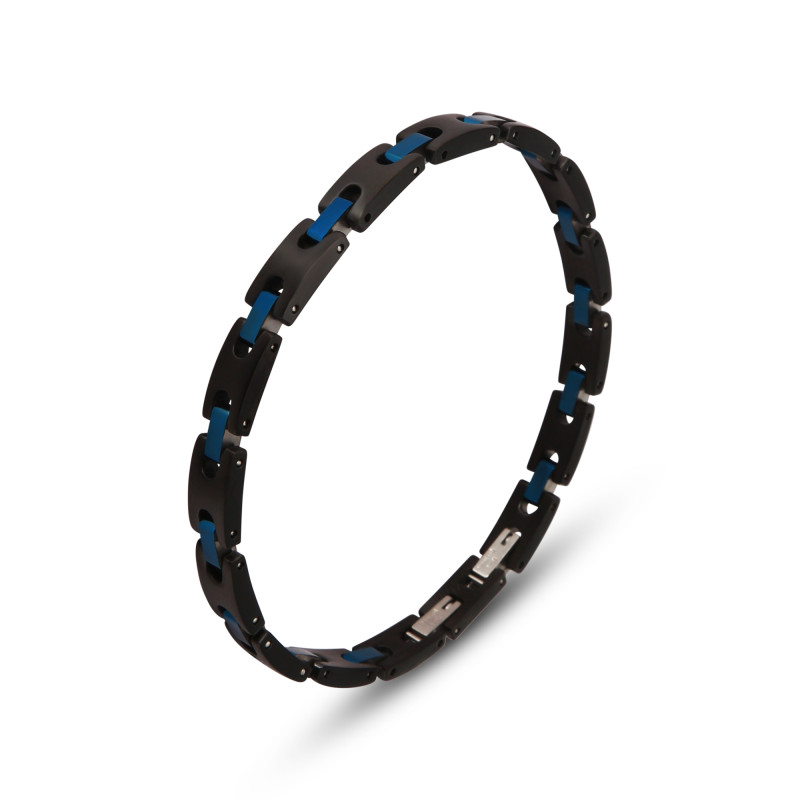 Bracelet Acier Homme Noir mat et Bleu