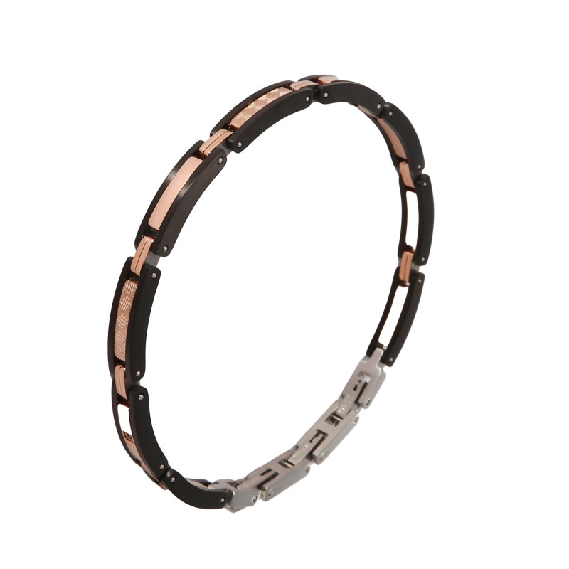 Bracelet Acier Homme rosé et noir avec oxyde de zirconium noir