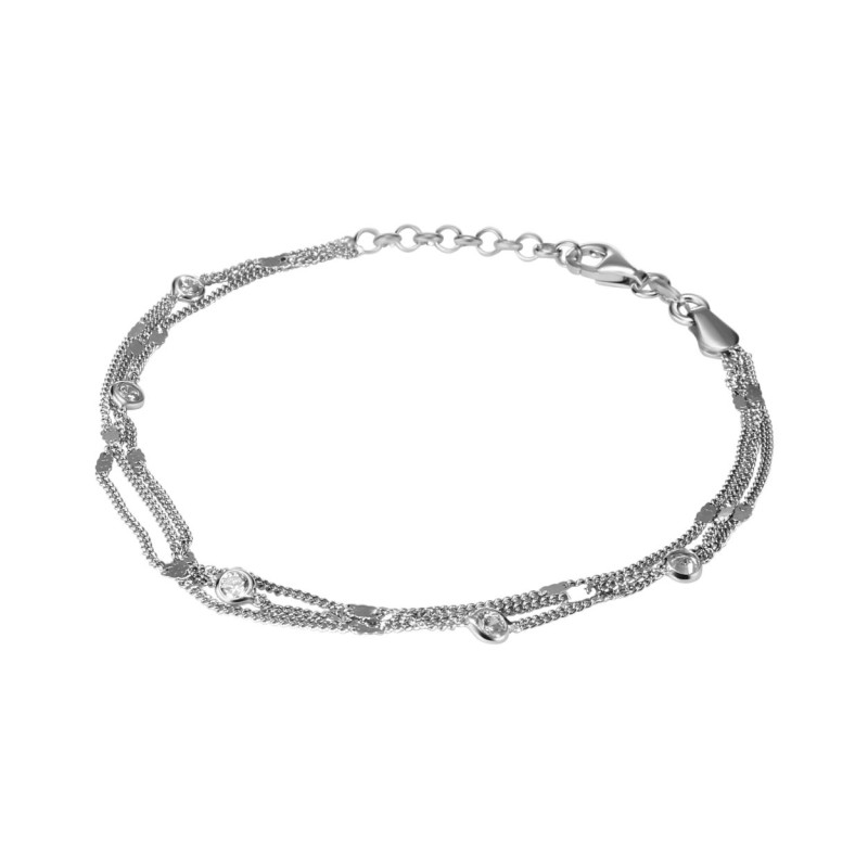 Bracelet Argent 3 rangs avec oxydes de zirconium