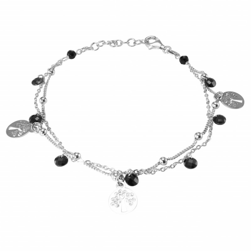 Bracelet Argent Rhodié Arbre de vie et Oxydes noirs