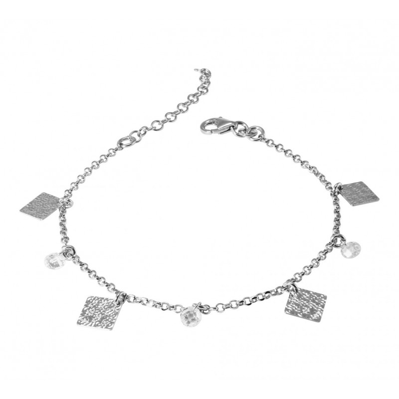 Bracelet argent rhodié breloques losanges et oxydes de zirconium