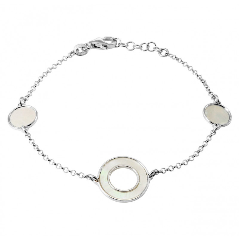 Bracelet argent rhodié cercles et nacre