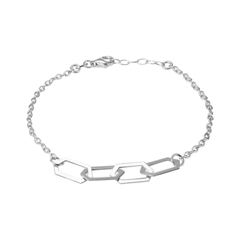 Bracelet Argent Rhodié Maillons Hexagonaux