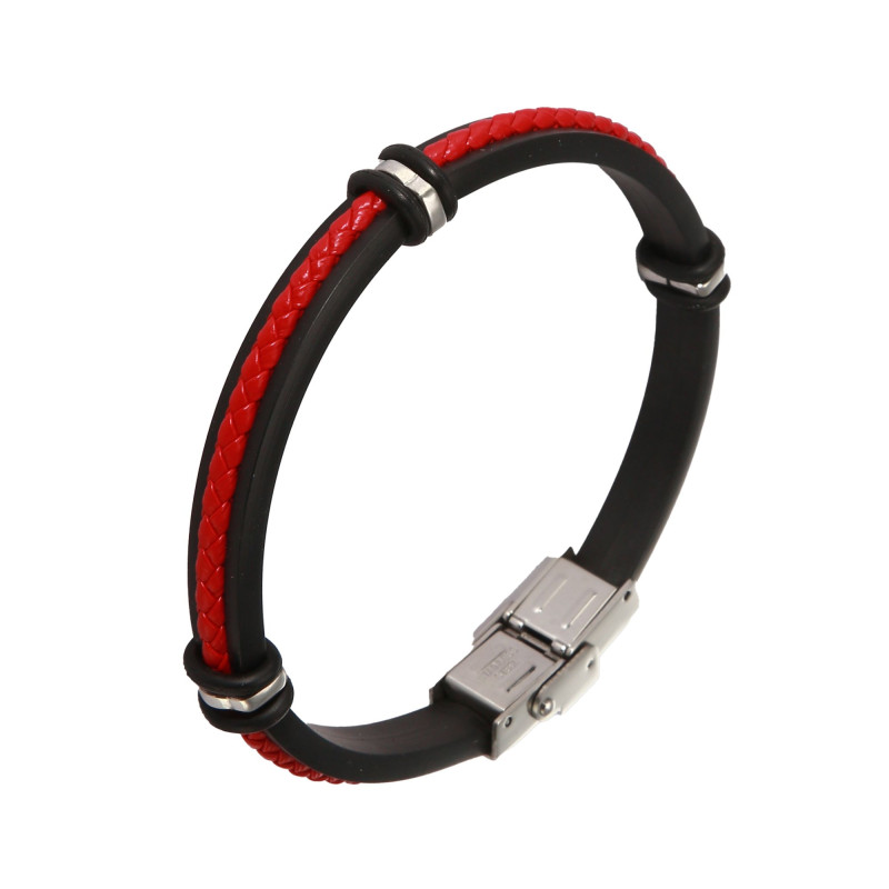 Bracelet Homme Acier, Caoutchouc et Cuir