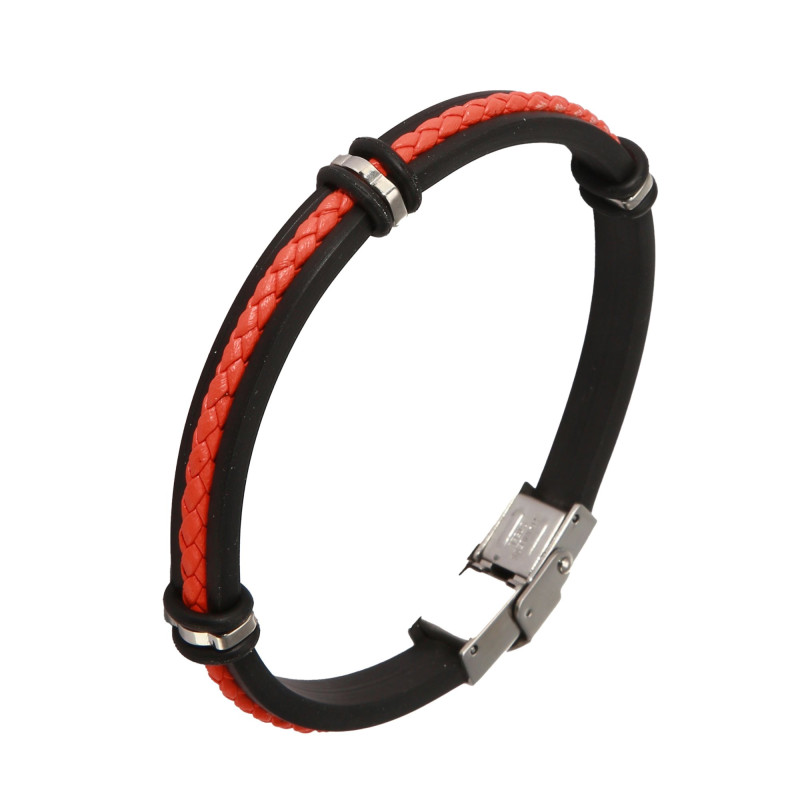 Bracelet Homme Acier, Caoutchouc et Cuir